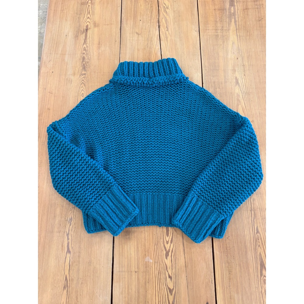 Free People My Only Sunshine Oversized Chunky Knit Sweater Teal Blue Medium - Picture 4 of 8